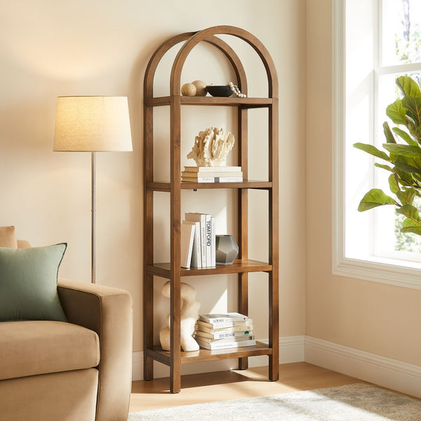 Modway Furniture Vexley 72-Inch Tall Narrow Arched Bookshelf - Modern Minimalist Design for Stunning Home Displays Walnut EEI-7316-WAL