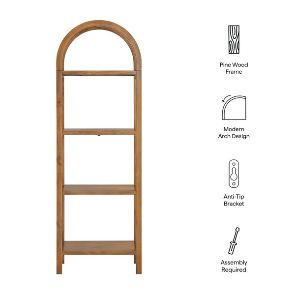 Modway Furniture Vexley 72-Inch Tall Narrow Arched Bookshelf - Modern Minimalist Design for Stunning Home Displays Walnut EEI-7316-WAL