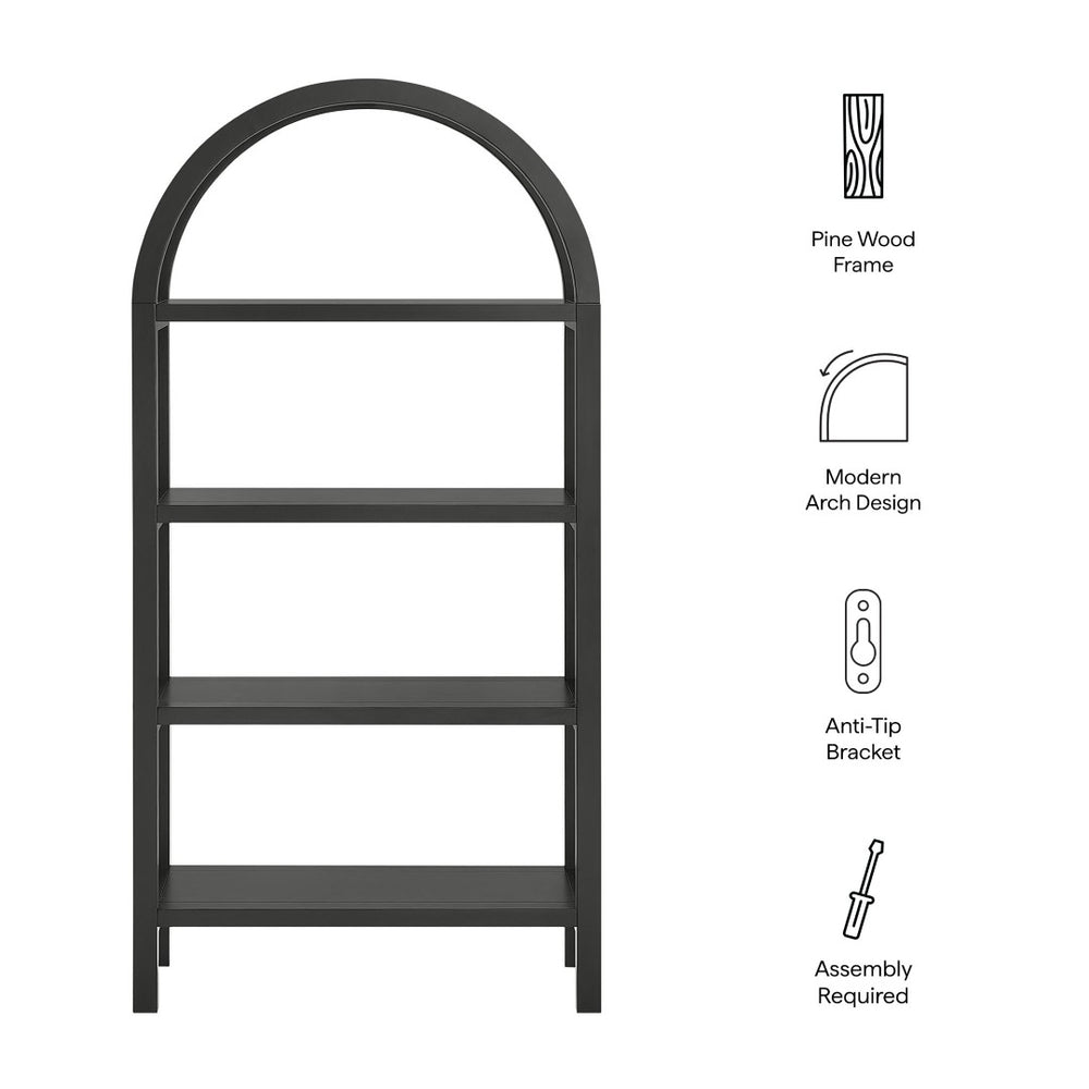 Modway Furniture Vexley 60 Inch Arched Bookshelf - Modern Open-Shelf Design for Stylish Home Display & Organization Black EEI-7317-BLK