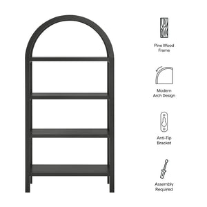 Modway Furniture Vexley 60 Inch Arched Bookshelf - Modern Open-Shelf Design for Stylish Home Display & Organization Black EEI-7317-BLK