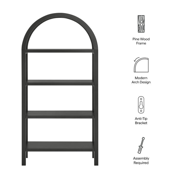 Modway Furniture Vexley 60 Inch Arched Bookshelf - Modern Open-Shelf Design for Stylish Home Display & Organization Black EEI-7317-BLK