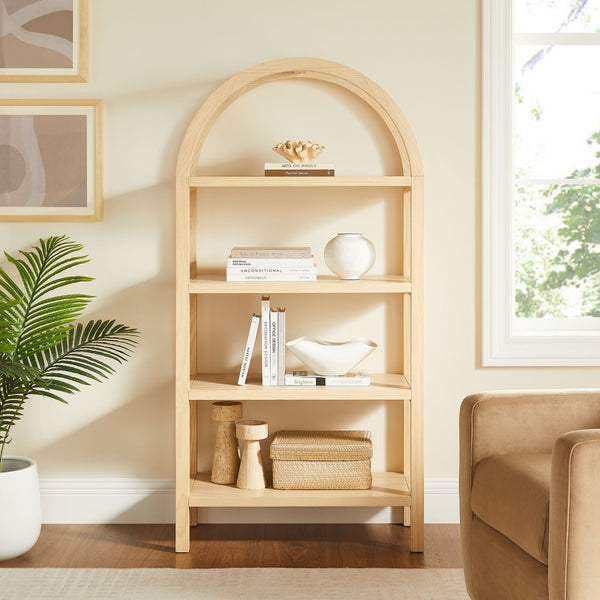 Modway Furniture Vexley 60 Inch Arched Bookshelf - Modern Open-Shelf Design for Stylish Home Display & Organization Natural EEI-7317-NAT