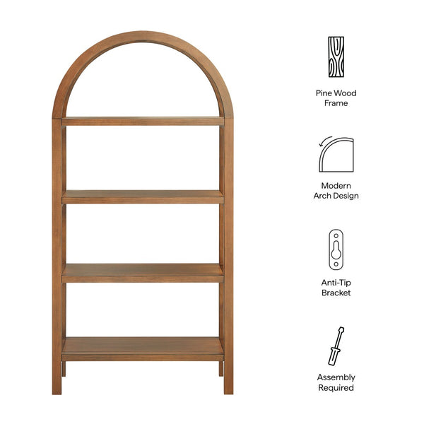 Modway Furniture Vexley 60 Inch Arched Bookshelf - Modern Open-Shelf Design for Stylish Home Display & Organization Walnut EEI-7317-WAL