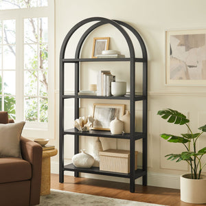 Modway Furniture Vexley 72 Inch Arched Bookshelf - Sculptural Pine Display Unit for Modern Living Spaces and Decor Black EEI-7318-BLK