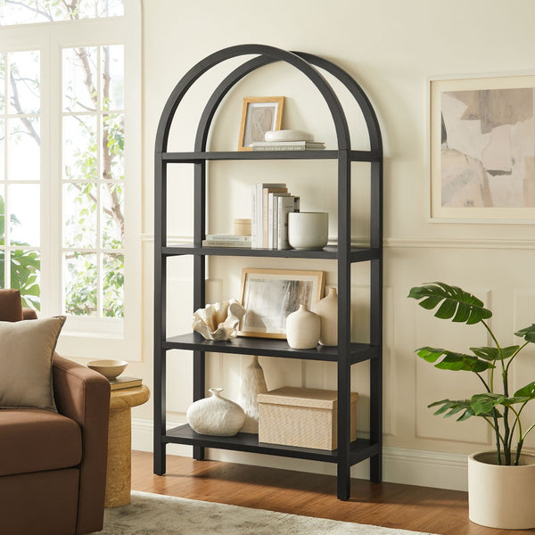 Modway Furniture Vexley 72 Inch Arched Bookshelf - Sculptural Pine Display Unit for Modern Living Spaces and Decor Black EEI-7318-BLK