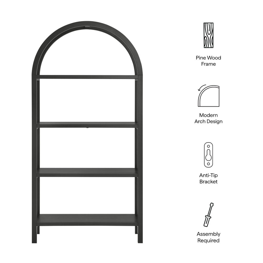 Modway Furniture Vexley 72 Inch Arched Bookshelf - Sculptural Pine Display Unit for Modern Living Spaces and Decor Black EEI-7318-BLK