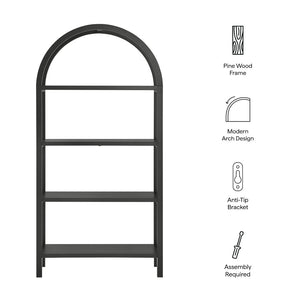 Modway Furniture Vexley 72 Inch Arched Bookshelf - Sculptural Pine Display Unit for Modern Living Spaces and Decor Black EEI-7318-BLK