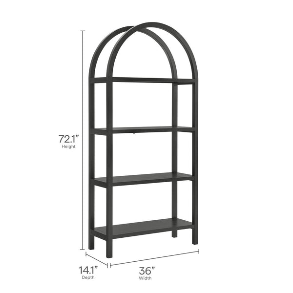 Modway Furniture Vexley 72 Inch Arched Bookshelf - Sculptural Pine Display Unit for Modern Living Spaces and Decor Black EEI-7318-BLK