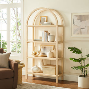 Modway Furniture Vexley 72 Inch Arched Bookshelf - Sculptural Pine Display Unit for Modern Living Spaces and Decor Natural EEI-7318-NAT