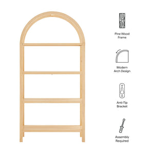 Modway Furniture Vexley 72 Inch Arched Bookshelf - Sculptural Pine Display Unit for Modern Living Spaces and Decor Natural EEI-7318-NAT