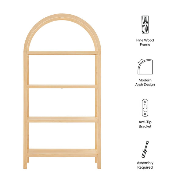 Modway Furniture Vexley 72 Inch Arched Bookshelf - Sculptural Pine Display Unit for Modern Living Spaces and Decor Natural EEI-7318-NAT
