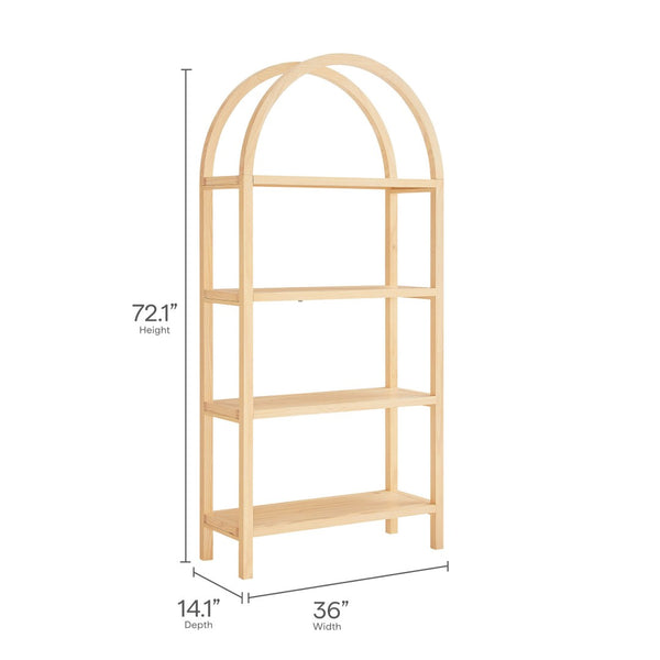 Modway Furniture Vexley 72 Inch Arched Bookshelf - Sculptural Pine Display Unit for Modern Living Spaces and Decor Natural EEI-7318-NAT