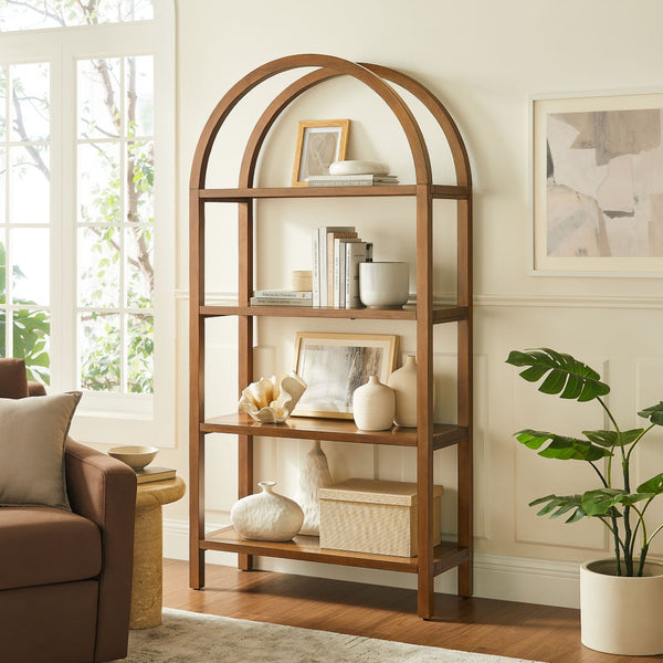 Modway Furniture Vexley 72 Inch Arched Bookshelf - Sculptural Pine Display Unit for Modern Living Spaces and Decor Walnut EEI-7318-WAL