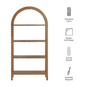 Modway Furniture Vexley 72 Inch Arched Bookshelf - Sculptural Pine Display Unit for Modern Living Spaces and Decor Walnut EEI-7318-WAL