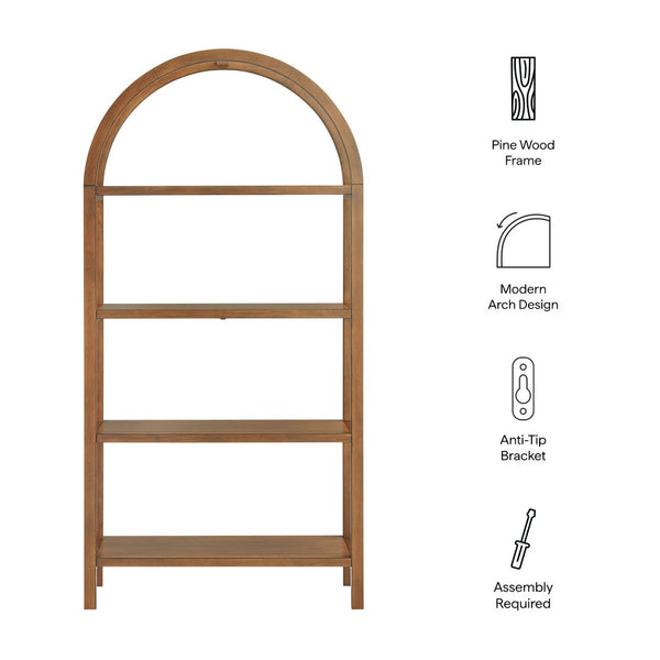 Modway Furniture Vexley 72 Inch Arched Bookshelf - Sculptural Pine Display Unit for Modern Living Spaces and Decor Walnut EEI-7318-WAL