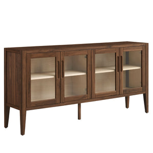 Modway Furniture Nell 72" Mid-Century Glass Door Sideboard Cabinet – Versatile Buffet, Credenza & TV Stand in Walnut EEI-7319-WAL-ASH