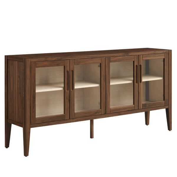 Modway Furniture Nell 72" Mid-Century Glass Door Sideboard Cabinet – Versatile Buffet, Credenza & TV Stand in Walnut EEI-7319-WAL-ASH