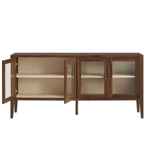 Modway Furniture Nell 72" Mid-Century Glass Door Sideboard Cabinet – Versatile Buffet, Credenza & TV Stand in Walnut EEI-7319-WAL-ASH