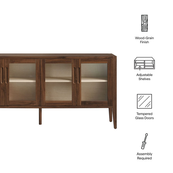Modway Furniture Nell 72" Mid-Century Glass Door Sideboard Cabinet – Versatile Buffet, Credenza & TV Stand in Walnut EEI-7319-WAL-ASH