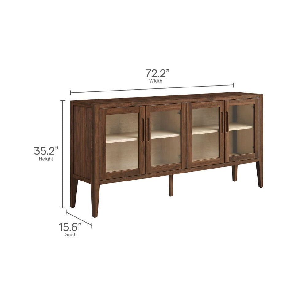 Modway Furniture Nell 72" Mid-Century Glass Door Sideboard Cabinet – Versatile Buffet, Credenza & TV Stand in Walnut EEI-7319-WAL-ASH