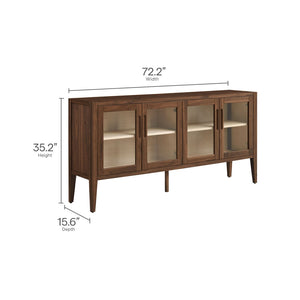 Modway Furniture Nell 72" Mid-Century Glass Door Sideboard Cabinet – Versatile Buffet, Credenza & TV Stand in Walnut EEI-7319-WAL-ASH