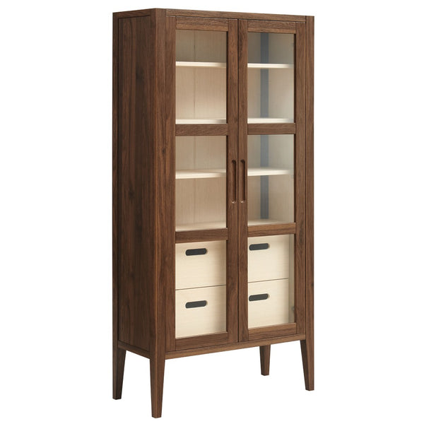 Modway Furniture Nell 71" Mid-Century Glass Door Display Cabinet - Elegant Walnut Storage for Modern Interiors EEI-7320-WAL-ASH