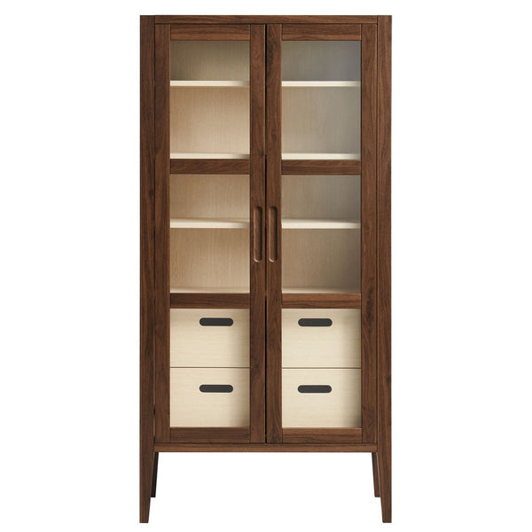 Modway Furniture Nell 71" Mid-Century Glass Door Display Cabinet - Elegant Walnut Storage for Modern Interiors EEI-7320-WAL-ASH