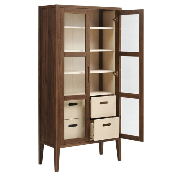 Modway Furniture Nell 71" Mid-Century Glass Door Display Cabinet - Elegant Walnut Storage for Modern Interiors EEI-7320-WAL-ASH