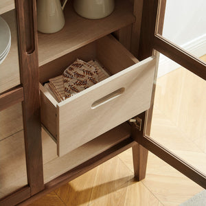 Modway Furniture Nell 71" Mid-Century Glass Door Display Cabinet - Elegant Walnut Storage for Modern Interiors EEI-7320-WAL-ASH