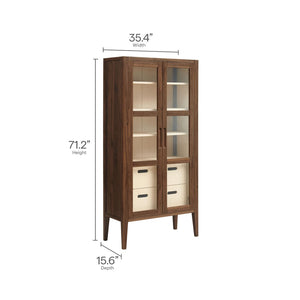 Modway Furniture Nell 71" Mid-Century Glass Door Display Cabinet - Elegant Walnut Storage for Modern Interiors EEI-7320-WAL-ASH