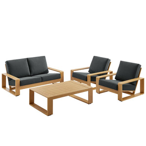 Modway Furniture Lirienne 4-Piece Outdoor Patio Furniture Set - Durable Aluminum with Faux Wood, Modern Comfort Charcoal Natural EEI-7322-CHA-NAT