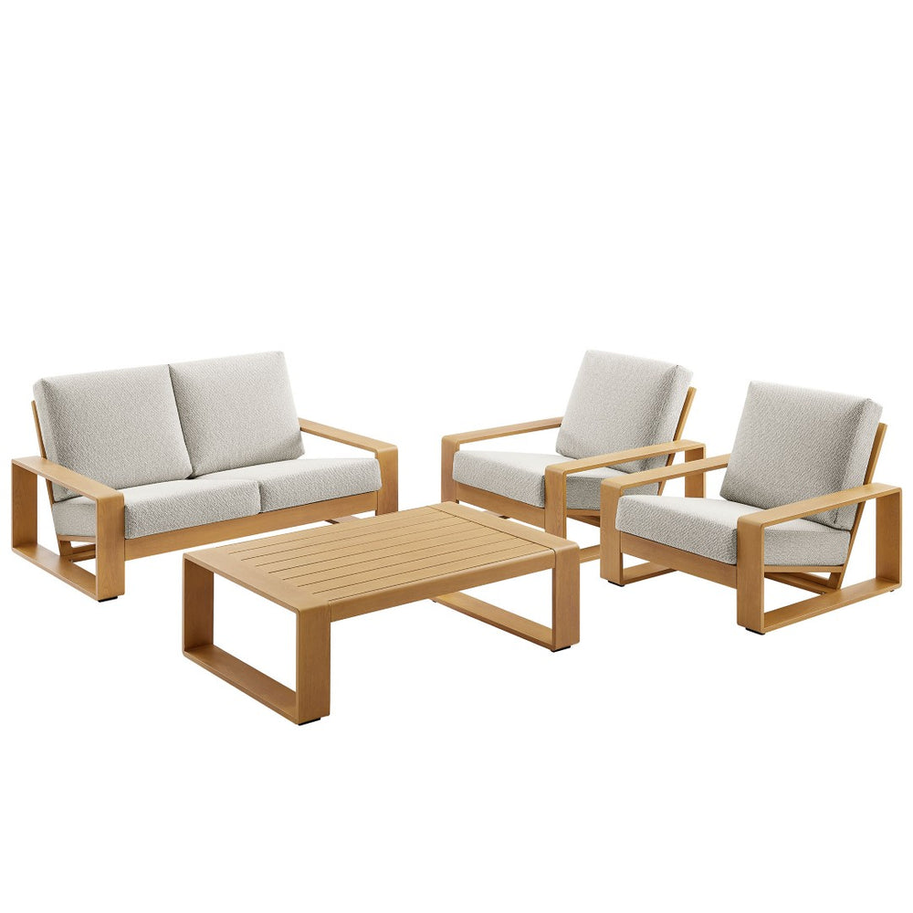 Modway Furniture Lirienne 4-Piece Outdoor Patio Furniture Set - Durable Aluminum with Faux Wood, Modern Comfort Ivory Natural EEI-7322-IVO-NAT