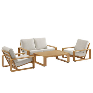 Modway Furniture Lirienne 4-Piece Outdoor Patio Furniture Set - Durable Aluminum with Faux Wood, Modern Comfort Ivory Natural EEI-7322-IVO-NAT