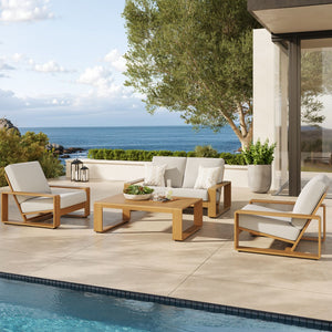 Modway Furniture Lirienne 4-Piece Outdoor Patio Furniture Set - Durable Aluminum with Faux Wood, Modern Comfort Ivory Natural EEI-7322-IVO-NAT