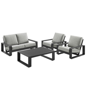 Modway Furniture Lirienne 4-Piece Outdoor Patio Aluminum Furniture Set – Modern Comfort for Stylish Alfresco Living Light Gray EEI-7323-LGR-GRY