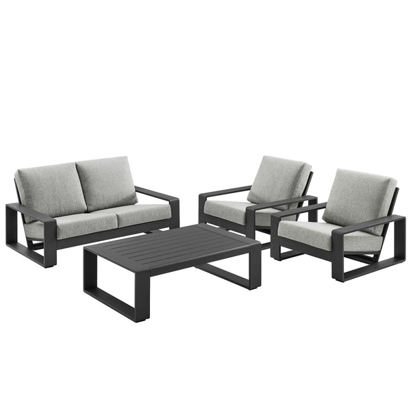 Modway Furniture Lirienne 4-Piece Outdoor Patio Aluminum Furniture Set – Modern Comfort for Stylish Alfresco Living Light Gray EEI-7323-LGR-GRY