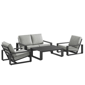 Modway Furniture Lirienne 4-Piece Outdoor Patio Aluminum Furniture Set – Modern Comfort for Stylish Alfresco Living Light Gray EEI-7323-LGR-GRY