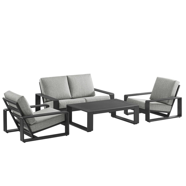 Modway Furniture Lirienne 4-Piece Outdoor Patio Aluminum Furniture Set – Modern Comfort for Stylish Alfresco Living Light Gray EEI-7323-LGR-GRY
