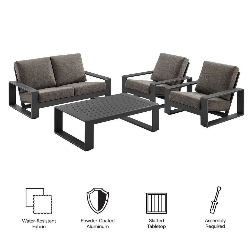 Modway Furniture Lirienne 4-Piece Outdoor Patio Aluminum Furniture Set – Modern Comfort for Stylish Alfresco Living Smoke EEI-7323-SMO-GRY