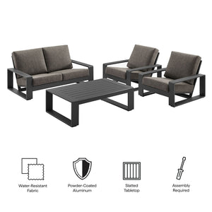 Modway Furniture Lirienne 4-Piece Outdoor Patio Aluminum Furniture Set – Modern Comfort for Stylish Alfresco Living Smoke EEI-7323-SMO-GRY