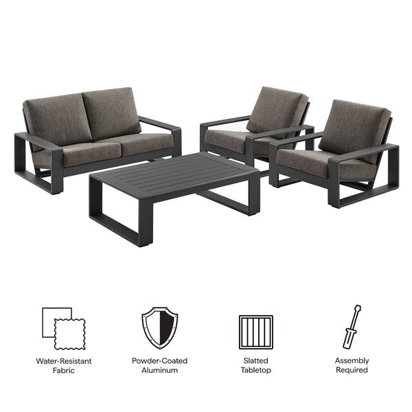 Modway Furniture Lirienne 4-Piece Outdoor Patio Aluminum Furniture Set – Modern Comfort for Stylish Alfresco Living Smoke EEI-7323-SMO-GRY