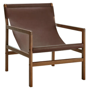 Modway Furniture Sonora Leather Sling Chair - Modern Teak Frame with Ergonomic Comfort for Stylish Living Spaces Nutmeg Brown EEI-7324-NUT