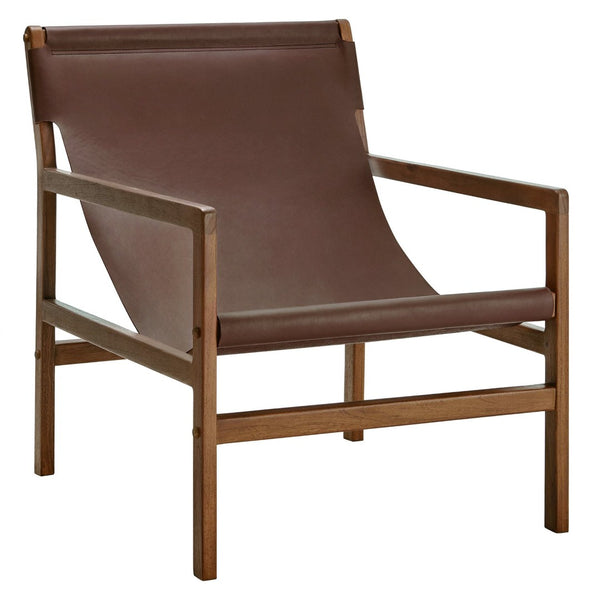 Modway Furniture Sonora Leather Sling Chair - Modern Teak Frame with Ergonomic Comfort for Stylish Living Spaces Nutmeg Brown EEI-7324-NUT