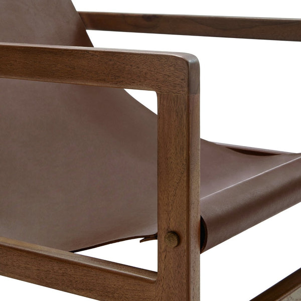 Modway Furniture Sonora Leather Sling Chair - Modern Teak Frame with Ergonomic Comfort for Stylish Living Spaces Nutmeg Brown EEI-7324-NUT