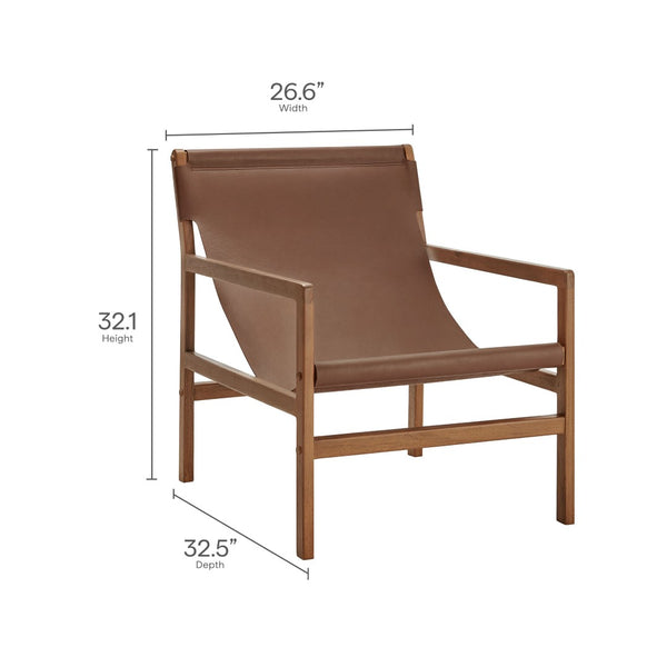 Modway Furniture Sonora Leather Sling Chair - Modern Teak Frame with Ergonomic Comfort for Stylish Living Spaces Nutmeg Brown EEI-7324-NUT