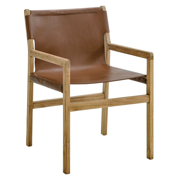 Modway Furniture Sonora Leather Dining Chair - Sculptural Teak Frame, Ergonomic Comfort for Modern Dining Spaces Chestnut Tan EEI-7325-CSN