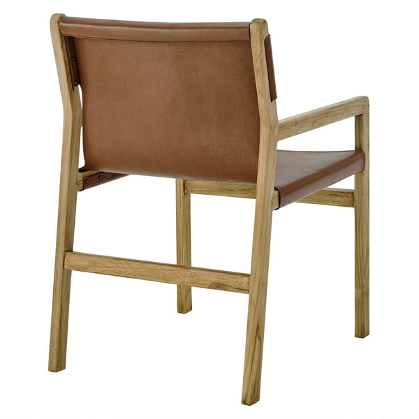 Modway Furniture Sonora Leather Dining Chair - Sculptural Teak Frame, Ergonomic Comfort for Modern Dining Spaces Chestnut Tan EEI-7325-CSN
