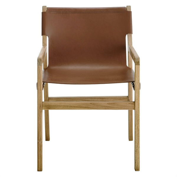 Modway Furniture Sonora Leather Dining Chair - Sculptural Teak Frame, Ergonomic Comfort for Modern Dining Spaces Chestnut Tan EEI-7325-CSN