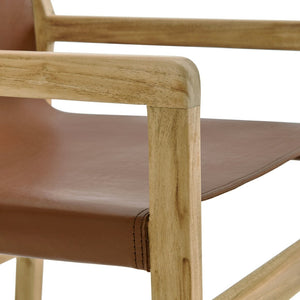 Modway Furniture Sonora Leather Dining Chair - Sculptural Teak Frame, Ergonomic Comfort for Modern Dining Spaces Chestnut Tan EEI-7325-CSN