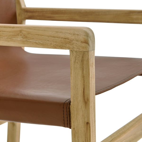 Modway Furniture Sonora Leather Dining Chair - Sculptural Teak Frame, Ergonomic Comfort for Modern Dining Spaces Chestnut Tan EEI-7325-CSN